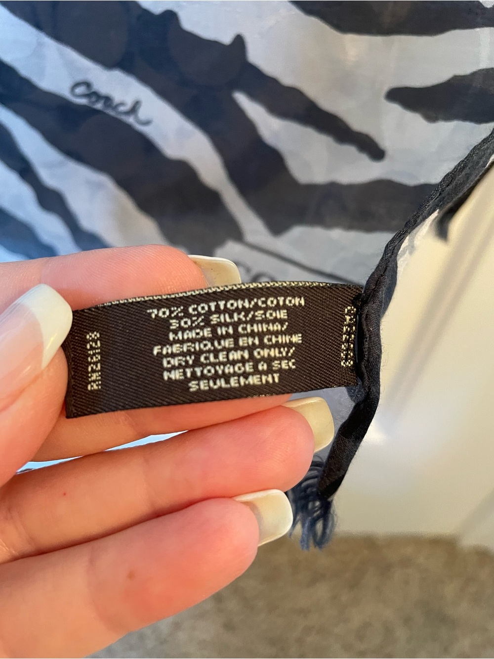 Coach Zebra Stripe Logo Scarf in Black and Gray - Picture 4 of 10